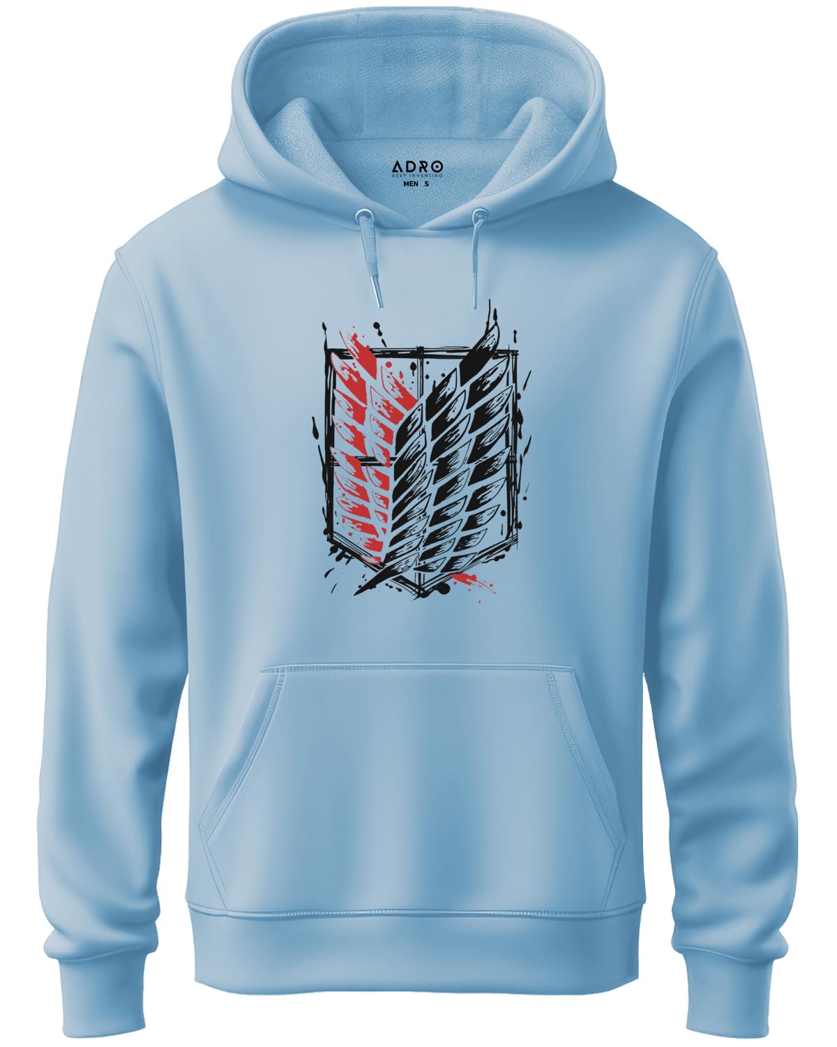 ADRO Men's Cotton Neck Hooded Sweatshirt (H22-M-AR2-SK_SkyBlue)