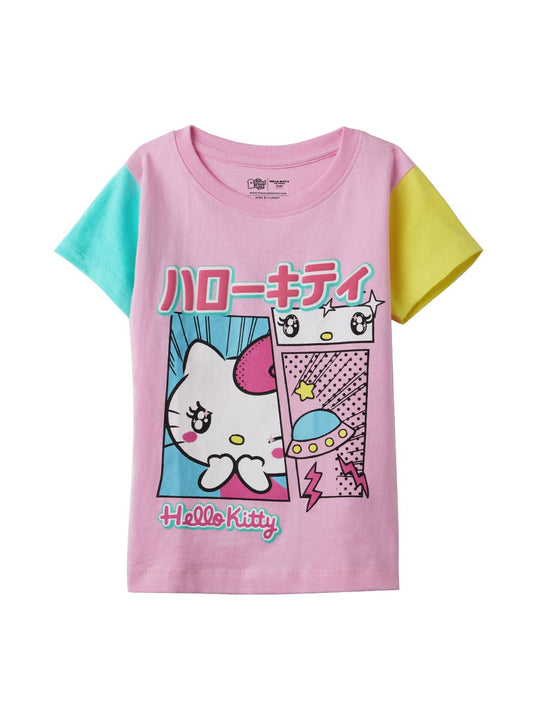 The Souled Store Official Hello Kitty: So Cute Girls Short Sleeves Round Neck Multicolor Graphic Printed Cotton T-Shirts