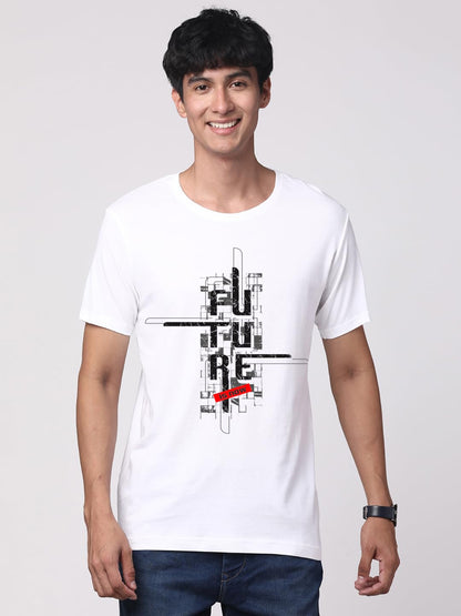 ADRO Men's Graphic Printed 100% Cotton T-Shirt - Regular Fit, Printed T-Shirts for Men (RN24-FTR-WH_White)