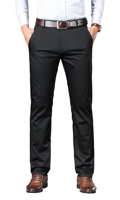 AVANOVA Mens Solid Black Trousers Light Business Style Slightly Stretch Straight Leg Pants for Outdoor Casual Daily Trouser II