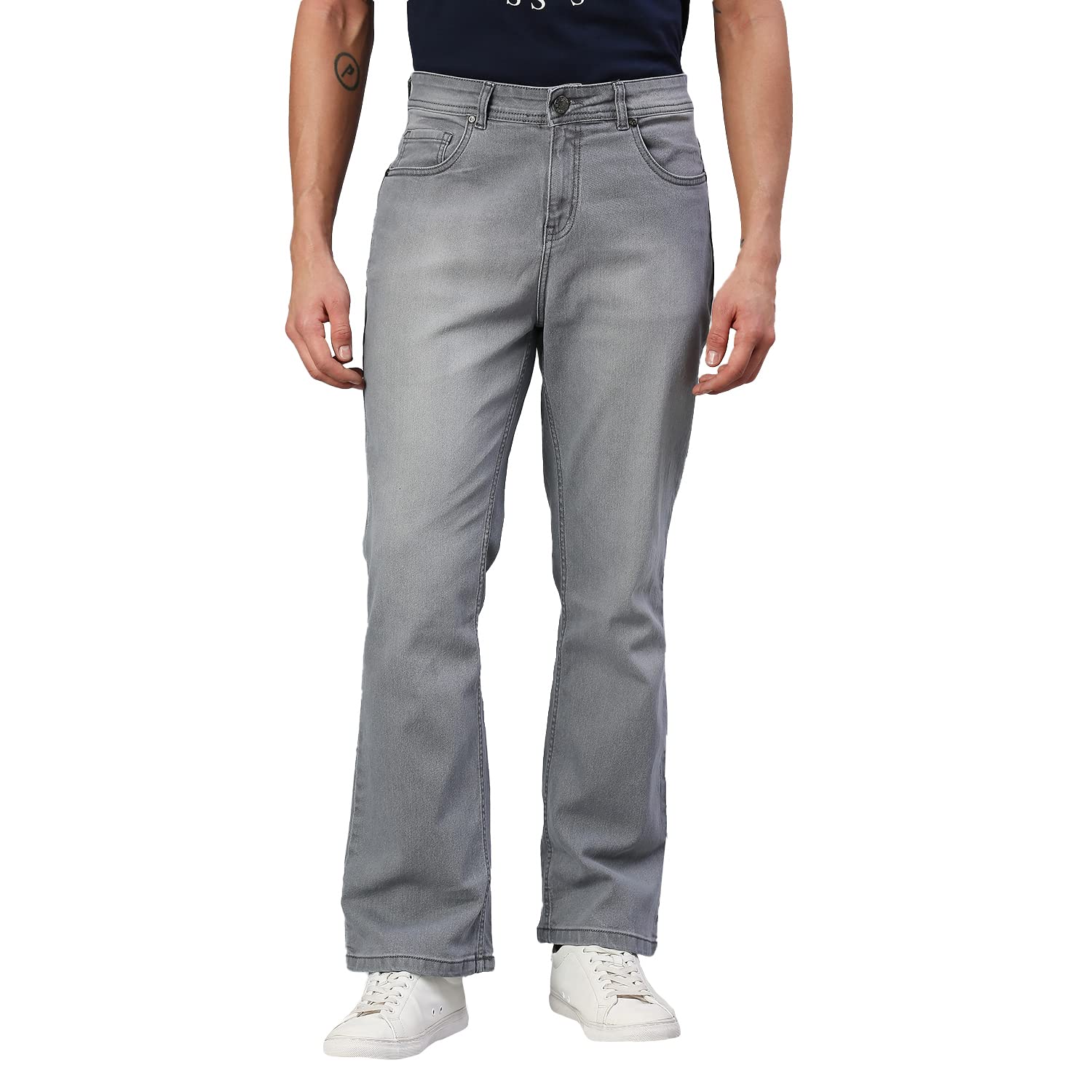 High Star Men Grey Boot Leg Mid-Rise Stretchable Jeans