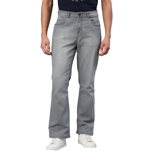 High Star Men Grey Boot Leg Mid-Rise Stretchable Jeans