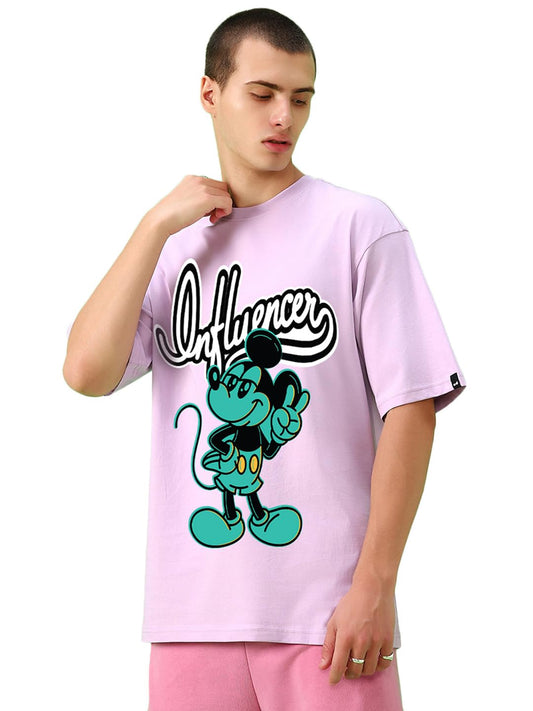 Bewakoof Official Disney Merchandise Mickey Men Graphic Print Oversized Fit Half Sleeve Round Neck Cotton T-Shirt_659823_Purple_