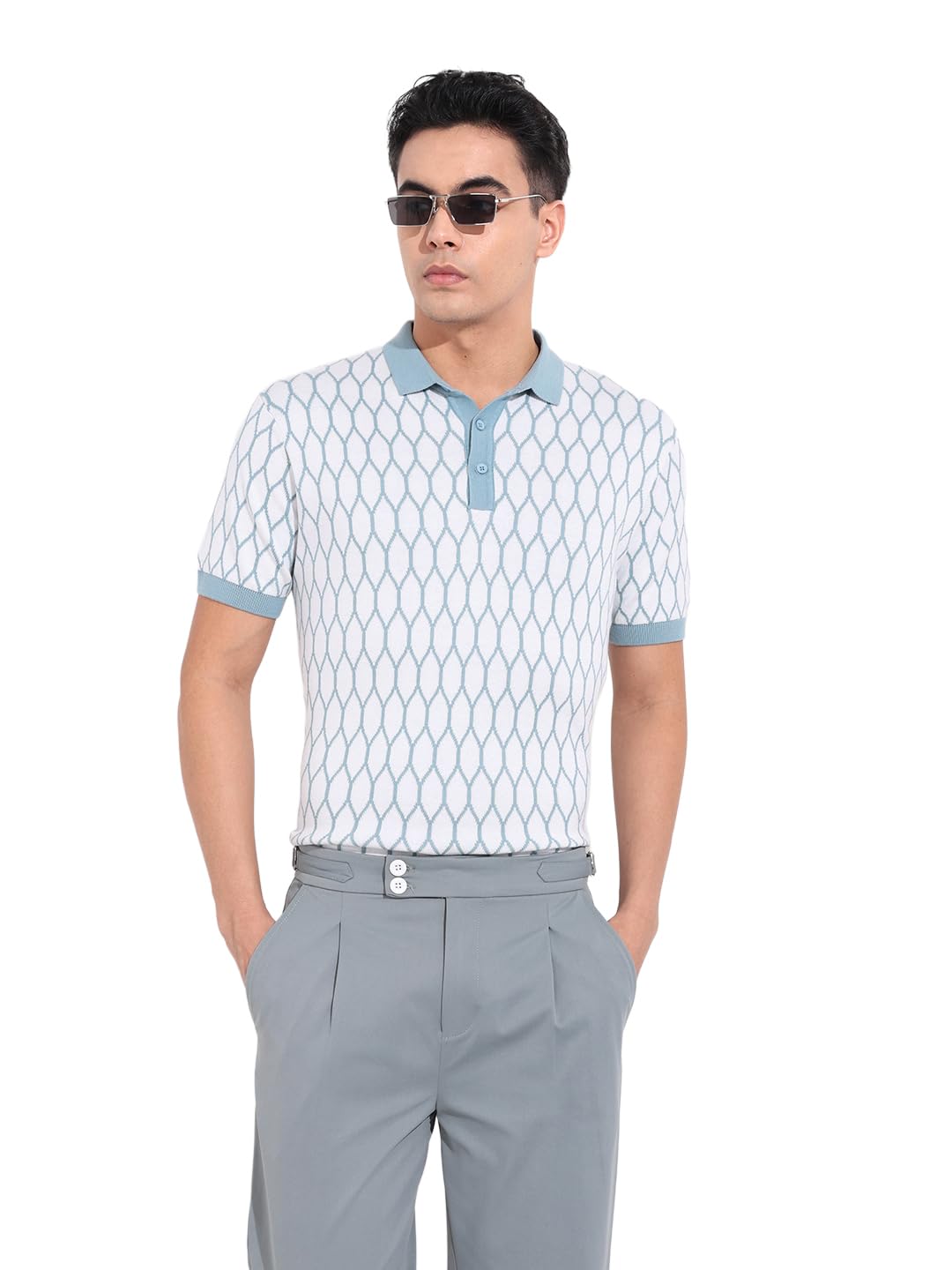 The Indian Garage Co Mens Slim Fit Textured Half Sleeves Neck Flat Knit Polo T-Shirt