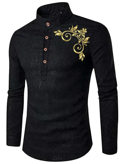Deemoon MenS Full Sleeve Short Kurta Shirt With A Trendy Mandarin Collar Crafted From A Premium Cotton Blend For Comfort Ideal