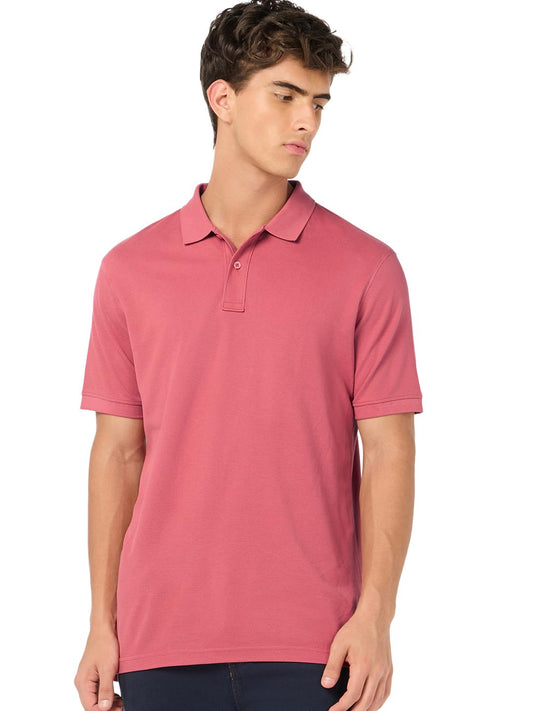 Bewakoof Mens Solid Regular Fit Half Sleeve Polo Cotton T-Shirt_685317_Pink_S