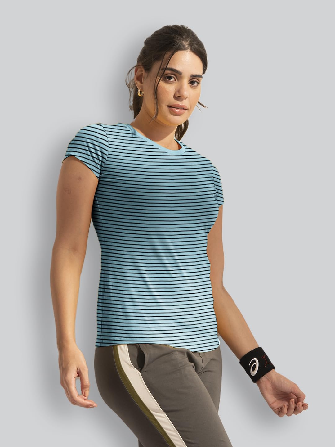 Lyra WomenS Printed Striper Round Neck Regular Fit Cotton T-Shirt