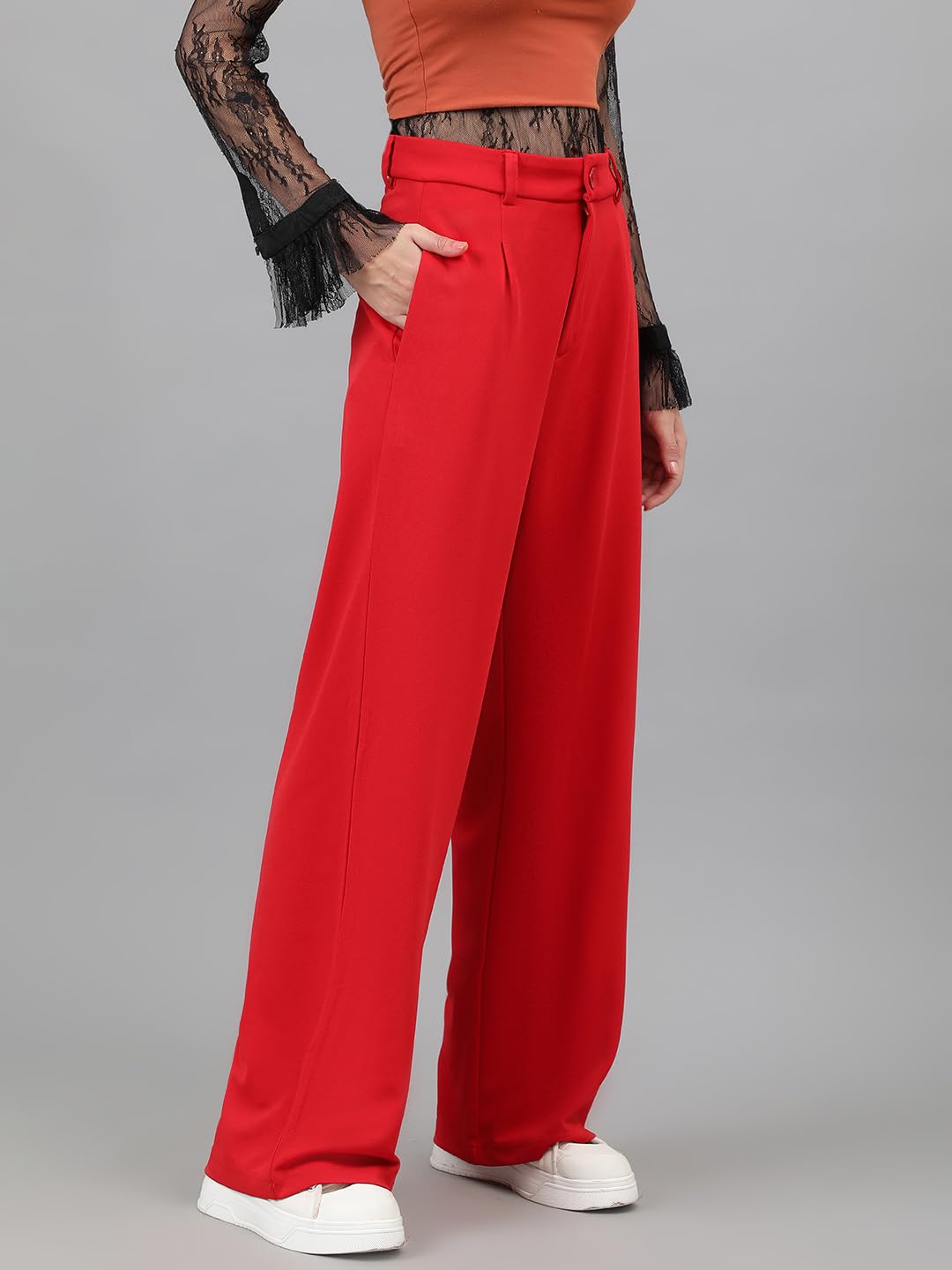 Kotty Womens Polyester Blend Straight Fit Trousers Tomato Red