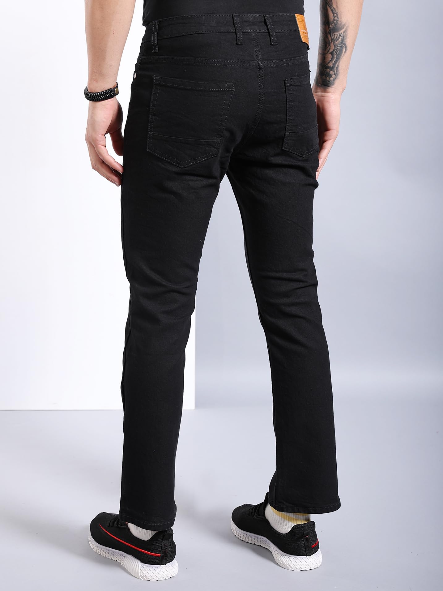 The Indian Garage Co Men Bootcut Laser Placement Print Mid-Rise Stretchable Jeans Black