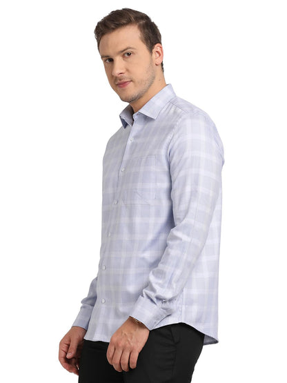 Turtle Men 100% Cotton Slim Fit Light Blue Checkered Formal Shirt