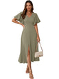 Shasmi Girls & Womens Pista Pleated Midi Dress with Flutter Sleeves | V-Neck Western Dress for Women | Elegant A-Line Summer O