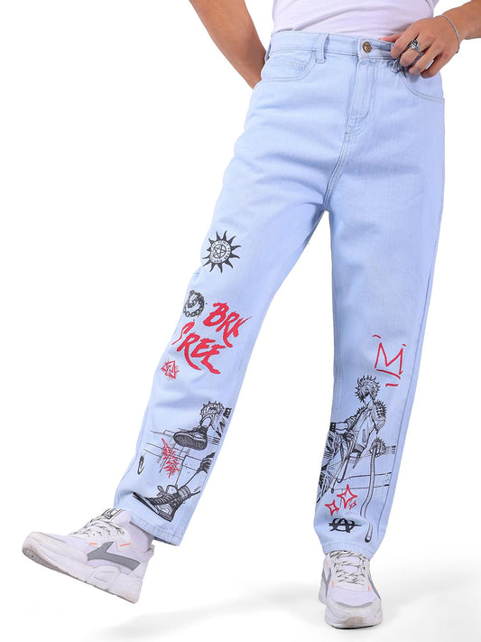 The Indian Garage Co Men Loose Tapered Printed Mid-Rise Jeans Blue