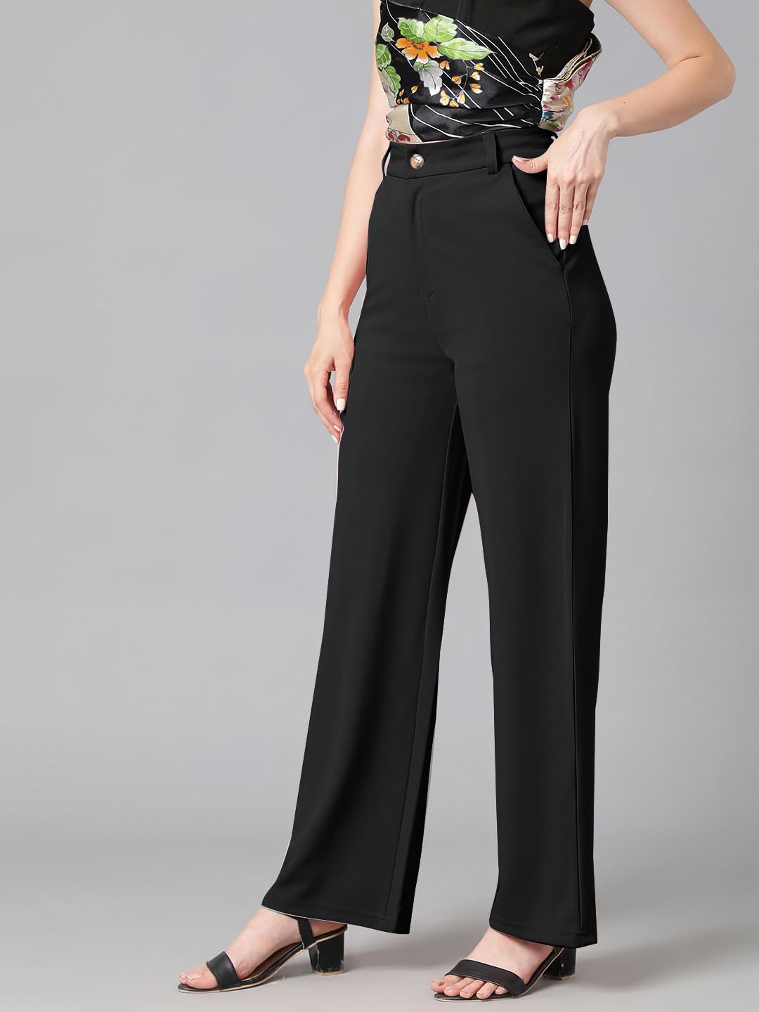 KOTTY Womens Cotton Blend Straight Fit Trousers Jade Black