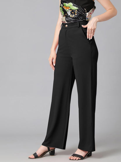 KOTTY Womens Cotton Blend Straight Fit Trousers Jade Black