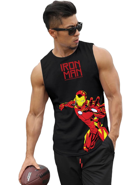 Veirdo Mens Cotton Scoop Neck Regular Fit Official Marvel Merchandise Iron Man Character Printed Sleeveless Vest