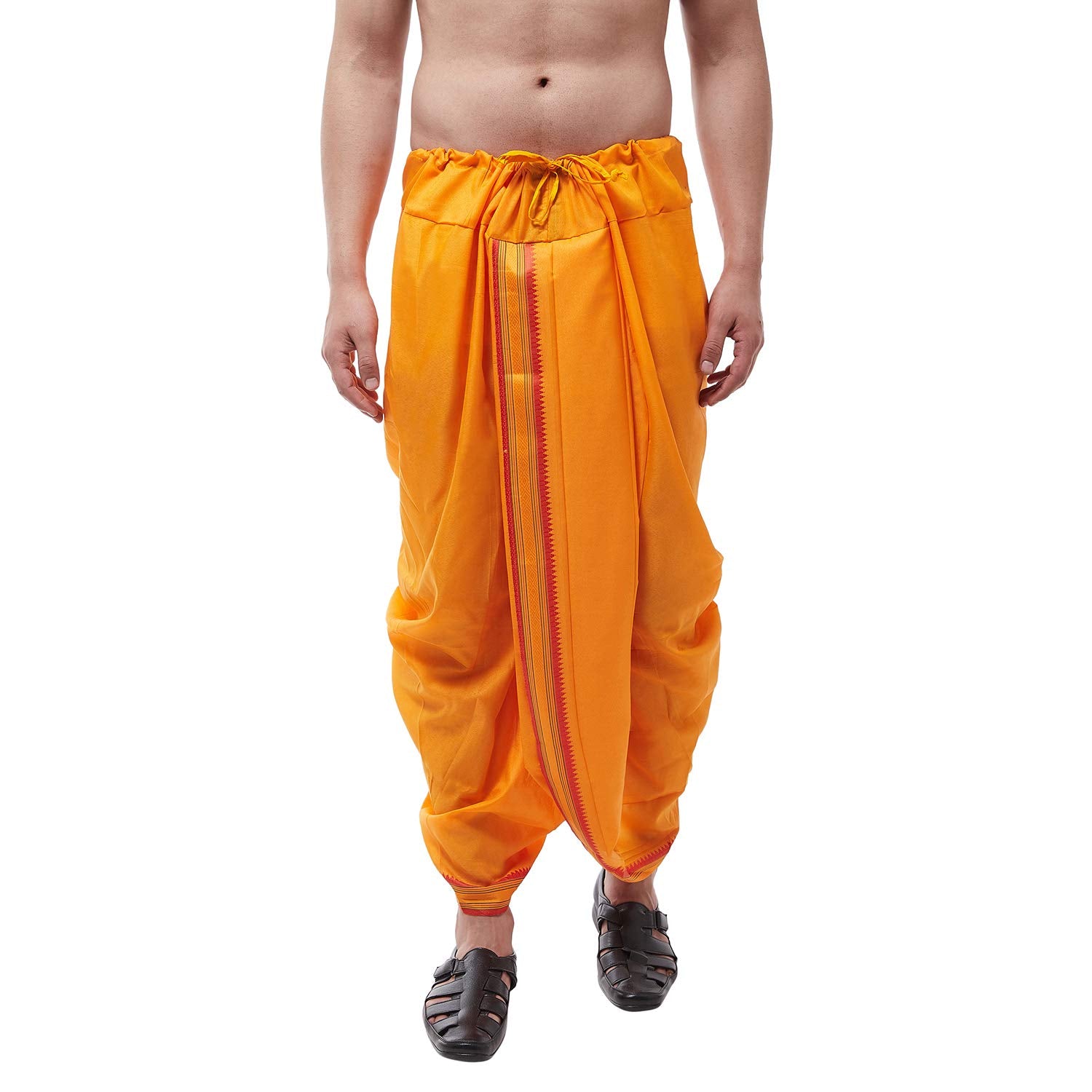 SOJANYA (Since 1958 Men's Cotton Blend Mustard Stitched Dhoti,Size: Freesize