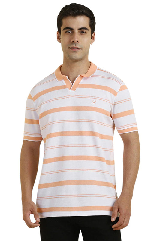 Allen Solly Men Regular Fit Striped Casual Cotton Short Sleeve Polo Shirt