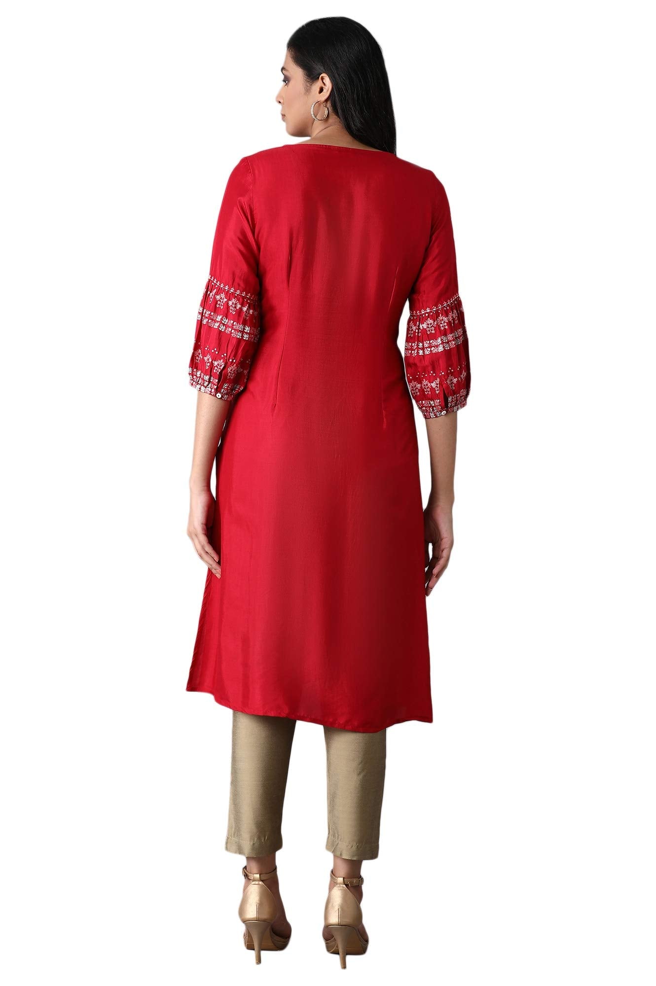 W for Women Maroon Shantung Kurta