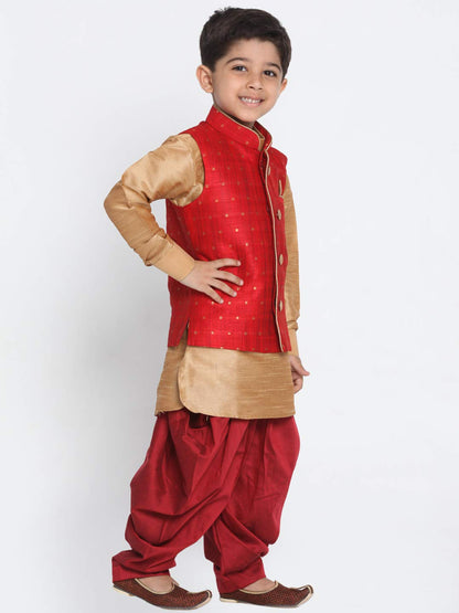 Vastramay Banarasi Brocade Woven Jacquard Nehru/Modi Jacket With Silk Pathani Kurta & Dhoti Pant Set  Traditional Ethnic Wear Fo