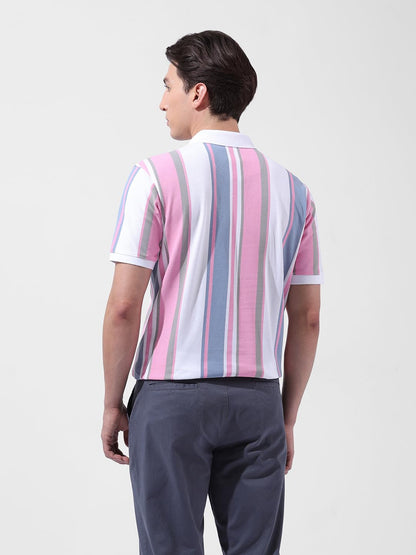 The Indian Garage Co Men Slim Fit Striped Polo Collar Tshirt Red