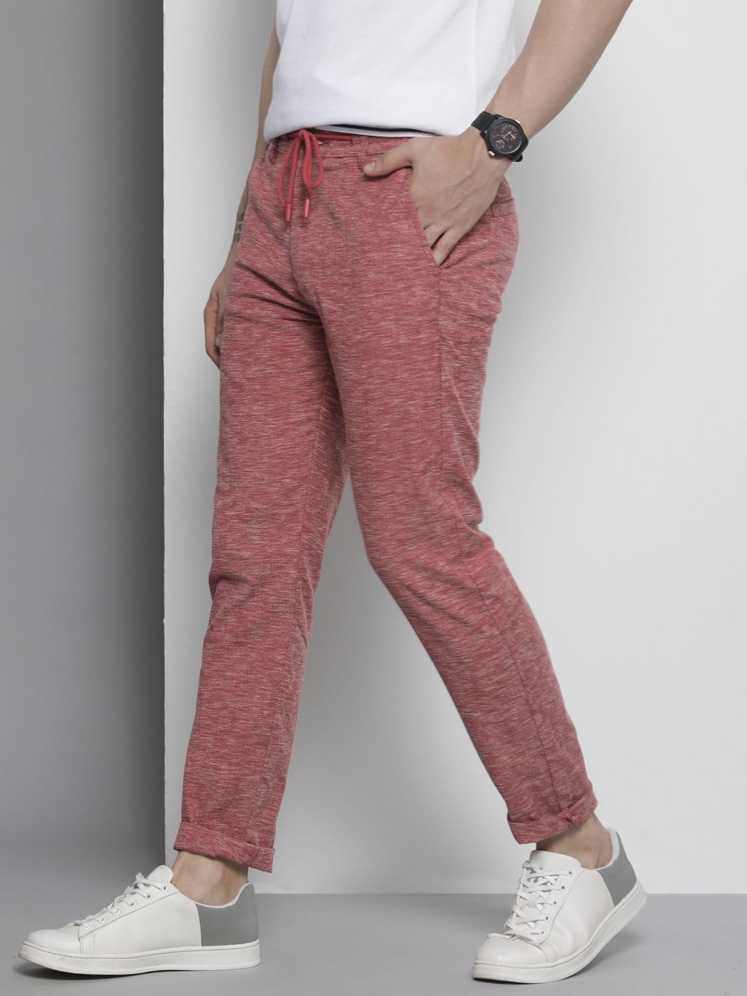 The Indian Garage Co Men Slim Fit Solid Mid-Rise Jogger Trousers Red