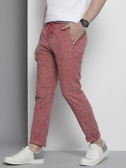 The Indian Garage Co Men Slim Fit Solid Mid-Rise Jogger Trousers Red
