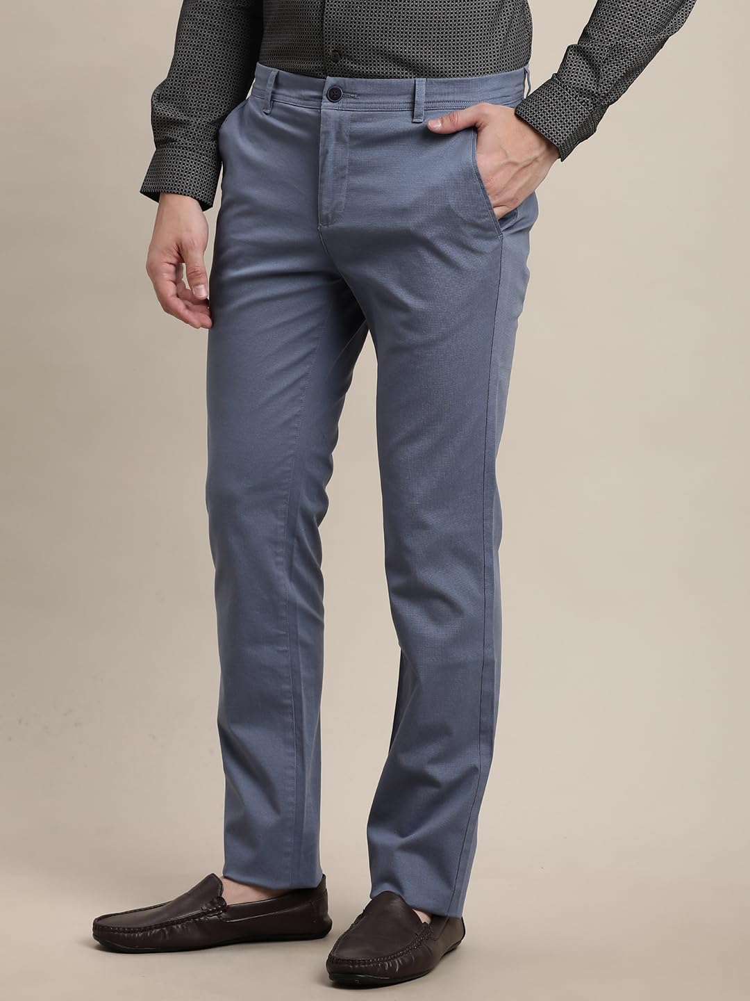 Turtle Men Cotton Stretch Ultra Slim Fit Printed Blue Flat Front Casual Trouser || Pant || Mens Trouser