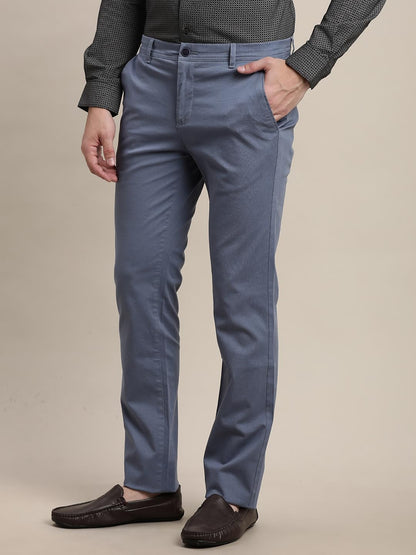 Turtle Men Cotton Stretch Ultra Slim Fit Printed Blue Flat Front Casual Trouser || Pant || Mens Trouser