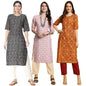 Pinkmint WomenS Crepe Printed Kurta Pant Straight Kurta Set For Women(Pack Of 3)