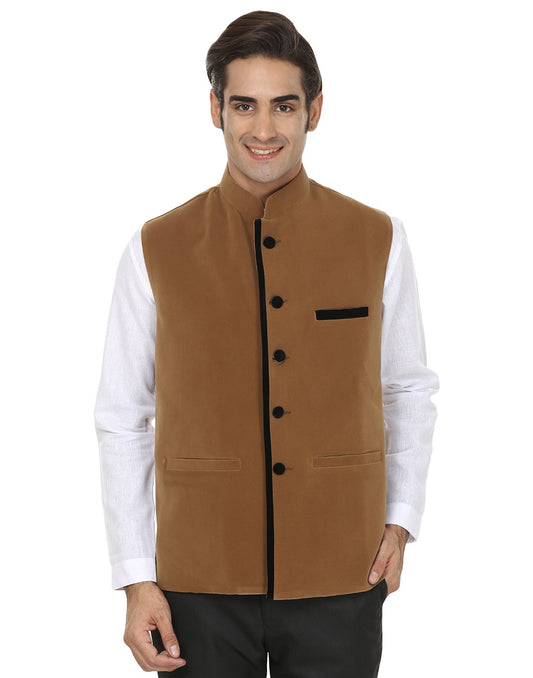 Wintage Men'S Velvet Bandhgala Festive Coffee Nehru Jacket Waistcoat