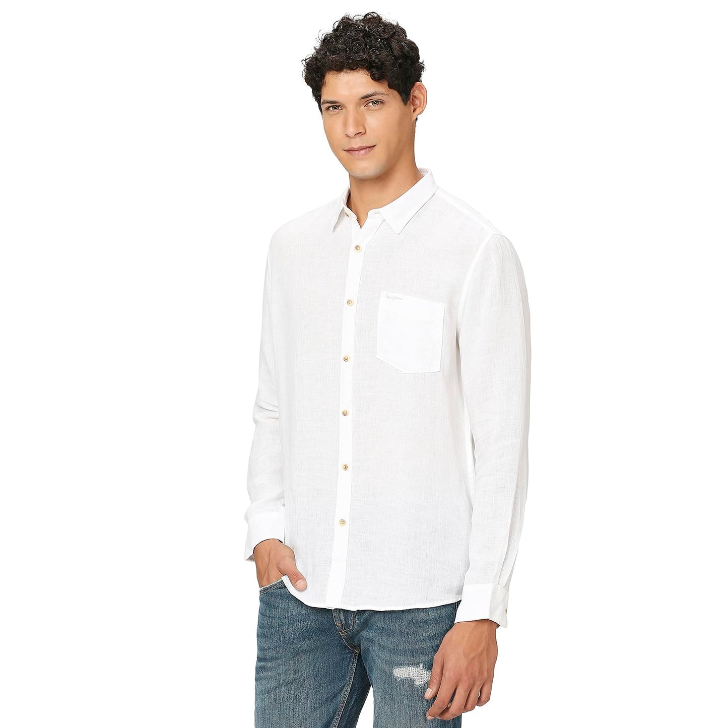 Men White Pure Linen Full Sleeve Shirt