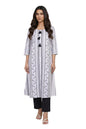 Aurelia Women'S White Geometric Printed Woven Design Tassels Pure Cotton Straight Kurta - (A16341-705926-Xs)
