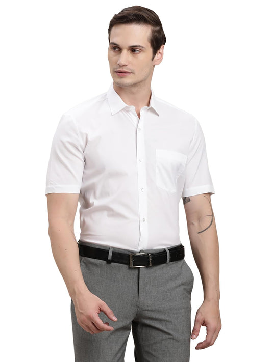 Turtle Men 100% Cotton Regular Fit White Solid Half Sleeve Formal Shirt
