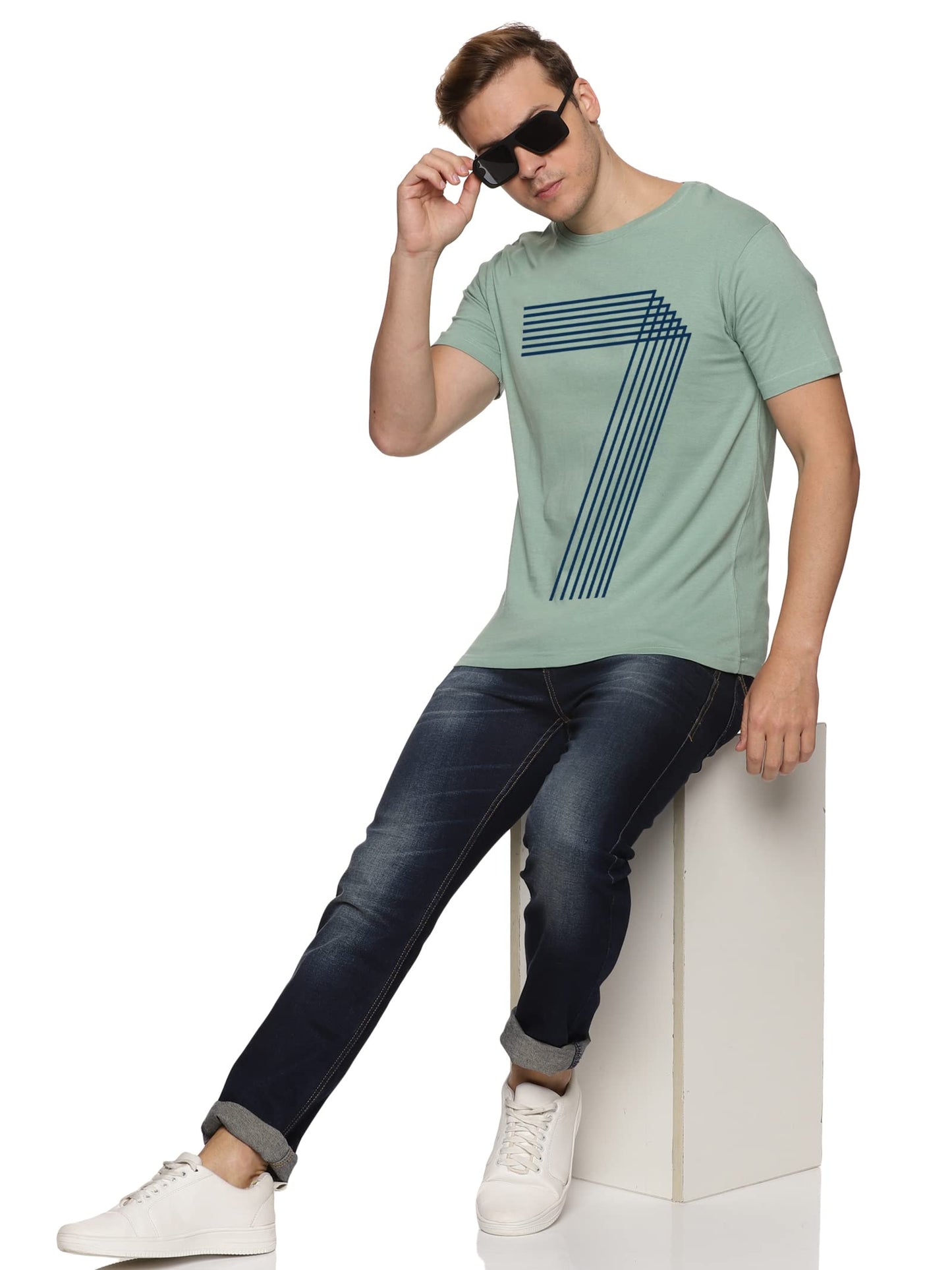 ADRO Men's 7 Number Design Printed T-Shirt (RN23-M-777-PT_Pista)
