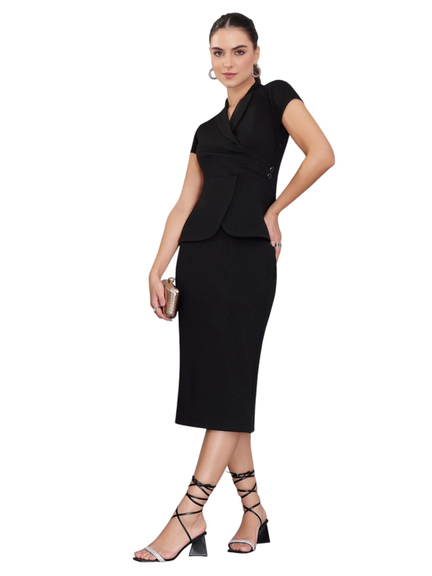 Miss Chase Womens Short Sleeve Co-Ord Set (MCSS25C01-13-62-06, Black, XL)