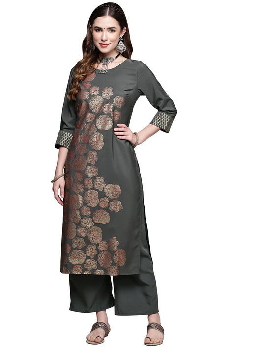 ZIYAA Women Women's Dark Grey Color Straight Kurta And Palazzo Set