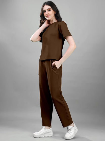 Selvia Co-Ords Set For Women|Lycra Top & Trouser Set|Casual Co-Ords Set For Women|Solid Two Piece Co-Ord Set|Sports Wear Co-Ords