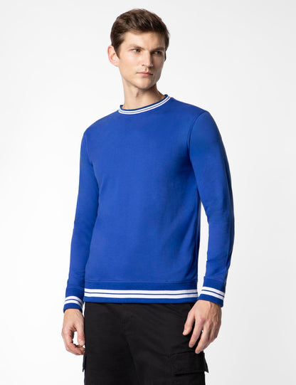 FYLTR Mens Crewneck Sweatshirt with Stripe Rib Detail - Full Sleeve | Utility Pockets | Casual Winterwear for Men