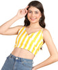POPWINGS Women Casual Yellow & White Stripe Print Strap Crop Top