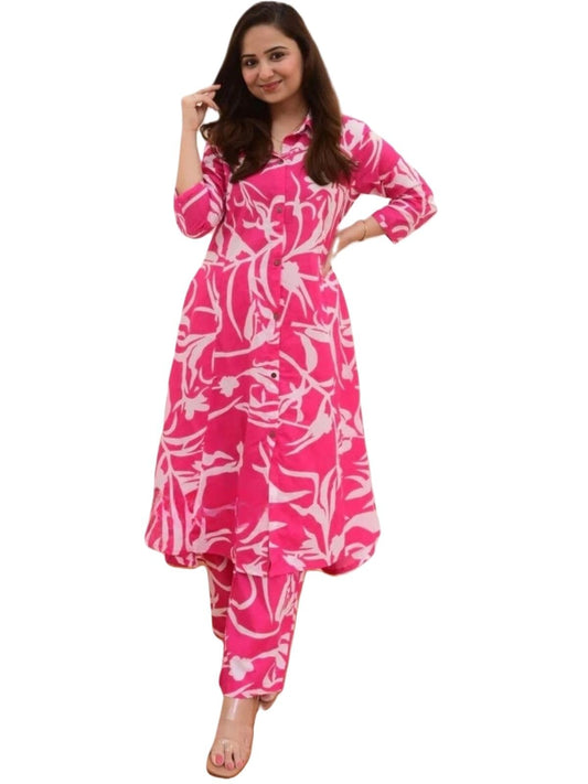 Greciilooks Rayon Regular Fit Formal Travel Floral Printed Ethnic Co-Ord Kurta Set For Women (Available In 2Xl And 3Xl) (Gl-W181