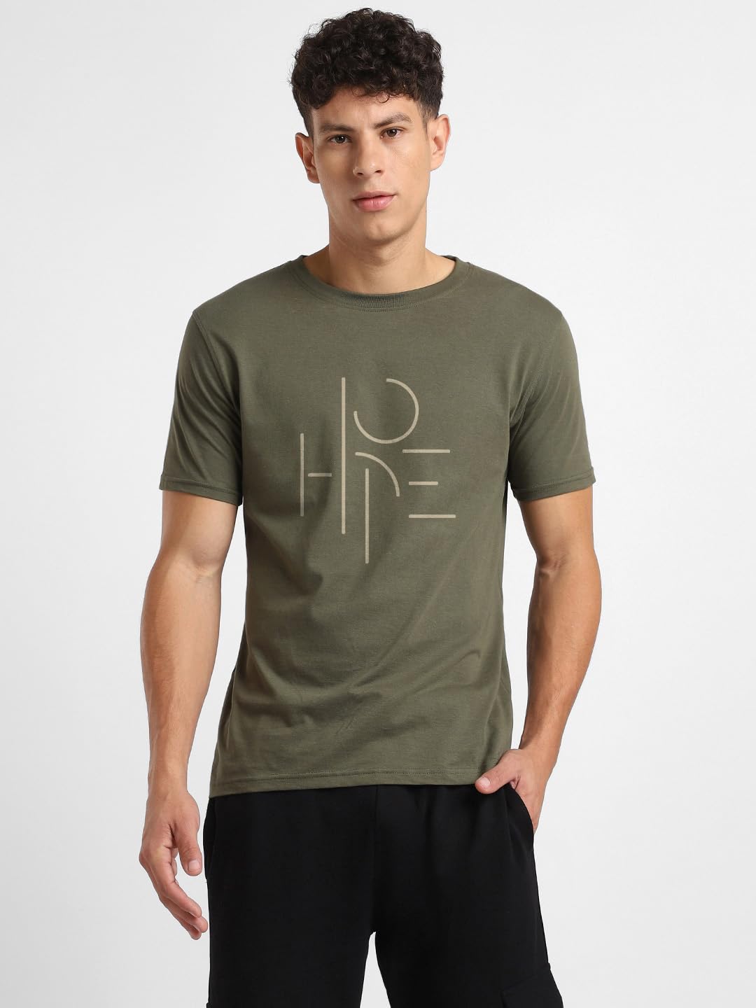 Nobero MenS Typography Regular Fit T-Shirt (1M-Twts-C0818-Sa_Olive Green