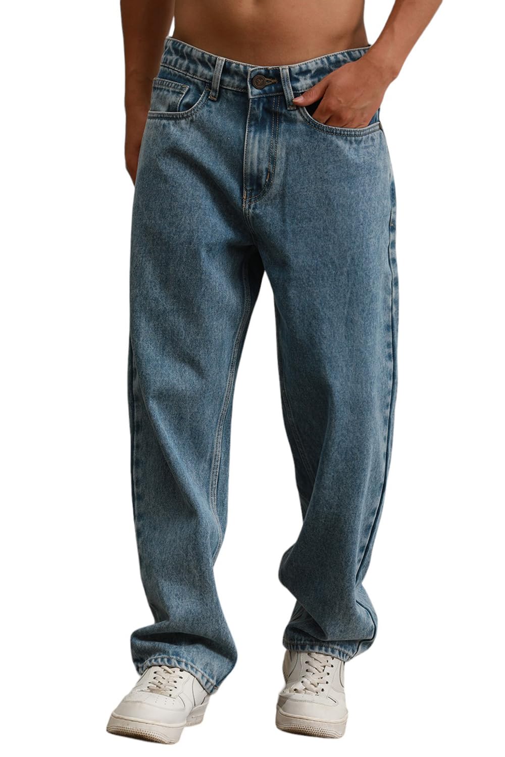 Hubberholme Men Blue Cotton Relaxed Fit Mid-Rise Solid Jeans