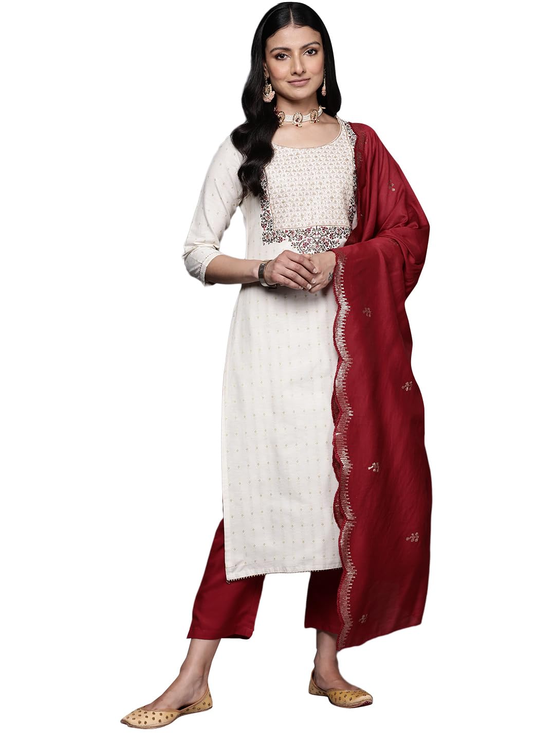 Libas WomenS Cotton Blend Kurta Sets (38078O_Off White