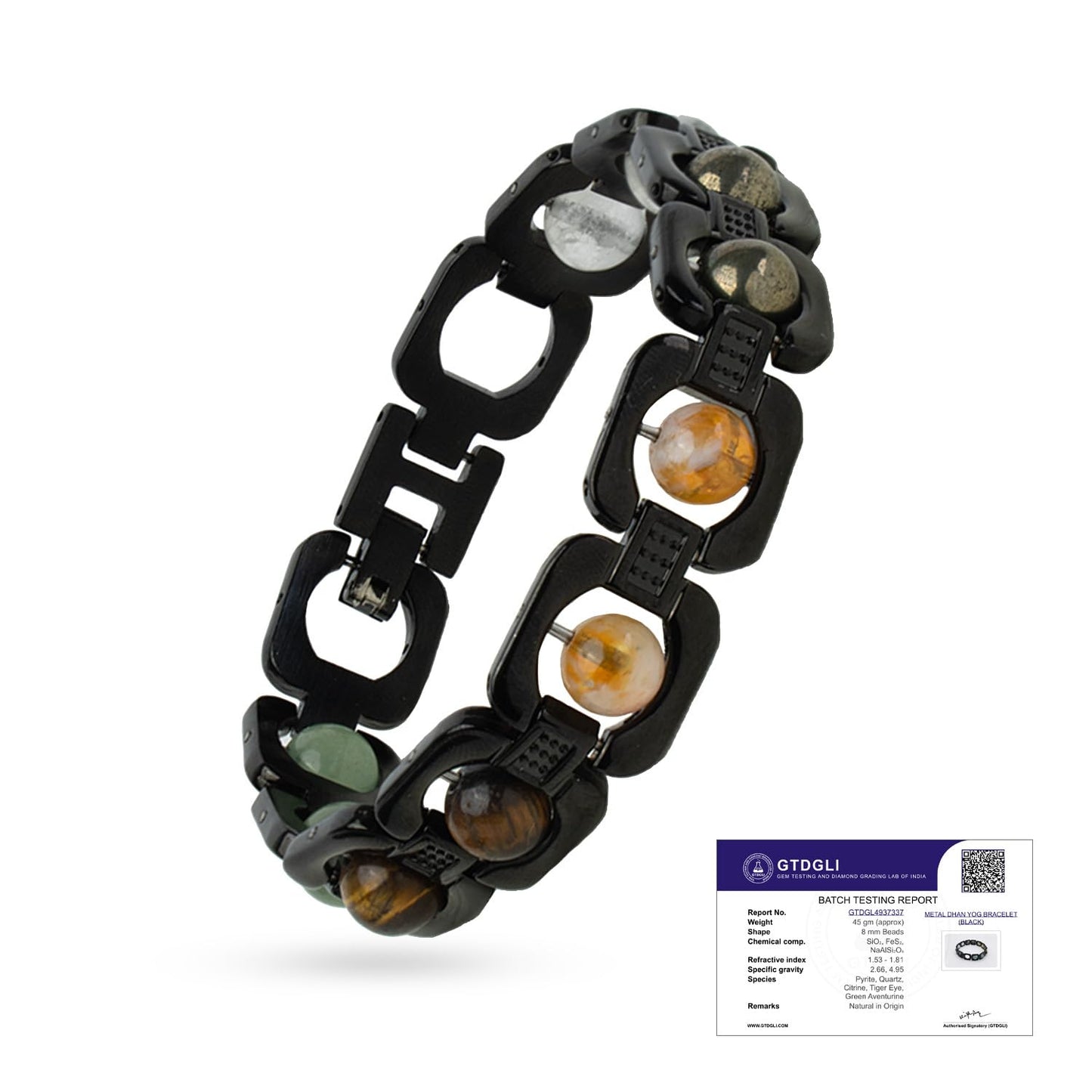 Astrotalk Metal Dhan Yog Bracelet (Black) | Attracts Wealth & Financial Prosperity | Pyrite, Citrine, Tiger Eye, Quartz,Hematite & Aventurine Astrology Bracelet for Man & Woman | Gift for Man & Woman