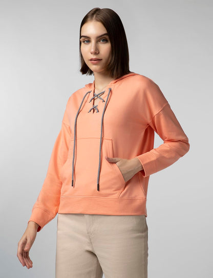 FYLTR Womens Drop Shoulder Hoodie with Lace Up Neck Detailing & Contrast Drawcord