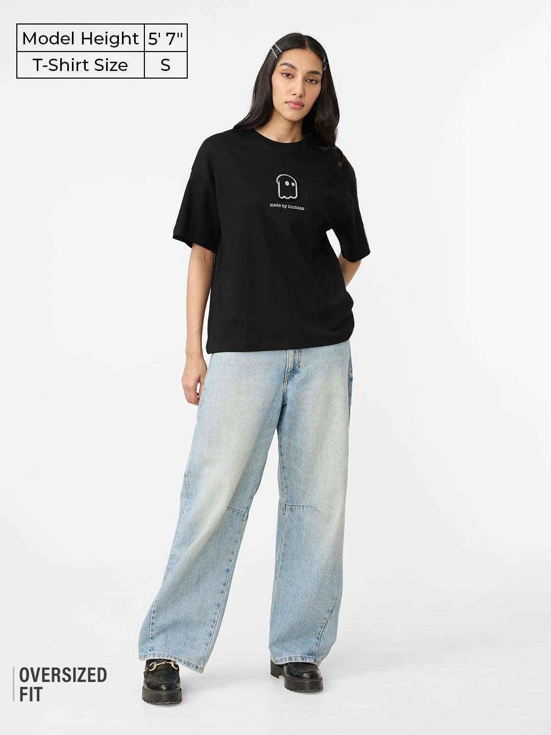 The Souled Store Holograph Women and Girls Short Sleeves Round Neck Black Graphic Printed Cotton Oversized T-Shirts
