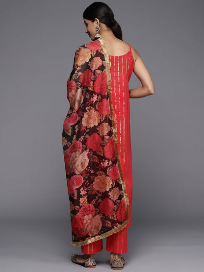 Varanga Red Strap Style Kurta with Straight Pant and Digital Printed Dupatta