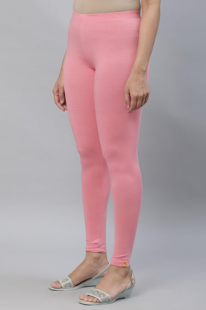 Aurelia Womens Pink Cotton-Blend Solid Leggings Ethnic Bottomwear