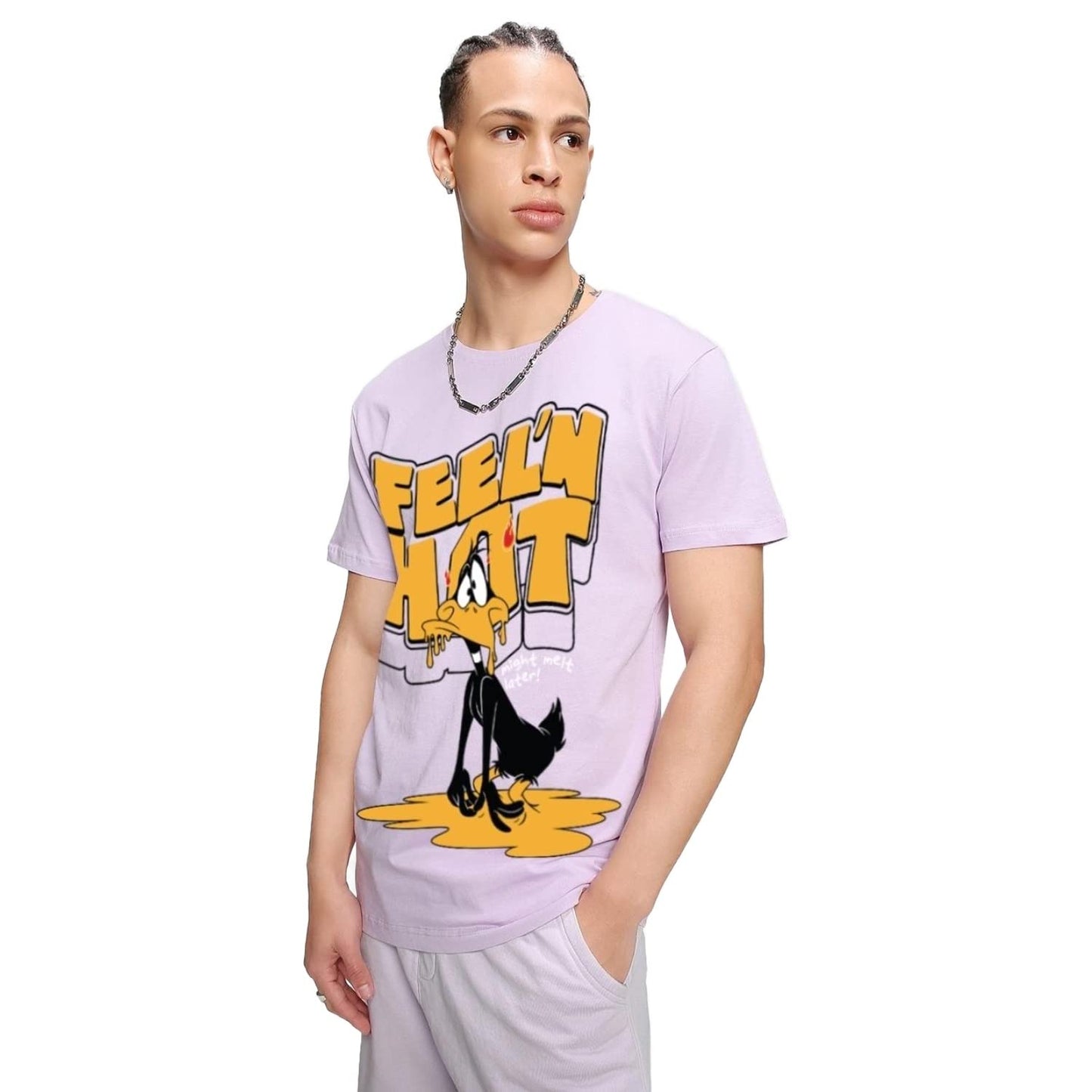 Bewakoof X Official Looney Tunes X Merchandise Mens Feeln Hot Graphic Print 100% Cotton T-Shirt- Regular Fit, Round Neck, Half