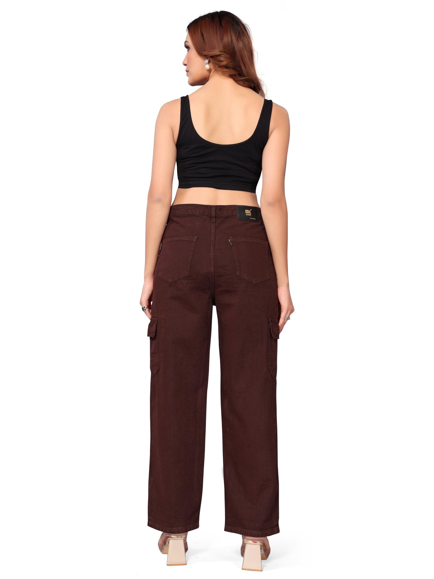 ELLITI Womens 6 Pocket Regular Fit High Rise Relaxed/Boyfriend Fit, Wide Leg, Bell Bottom, Pure Denim Ankle Length Jeans Pants